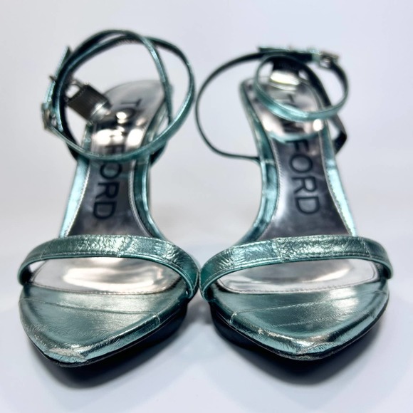 Tom Ford Metallic Blue Padlock Heel - Picture 3 of 9